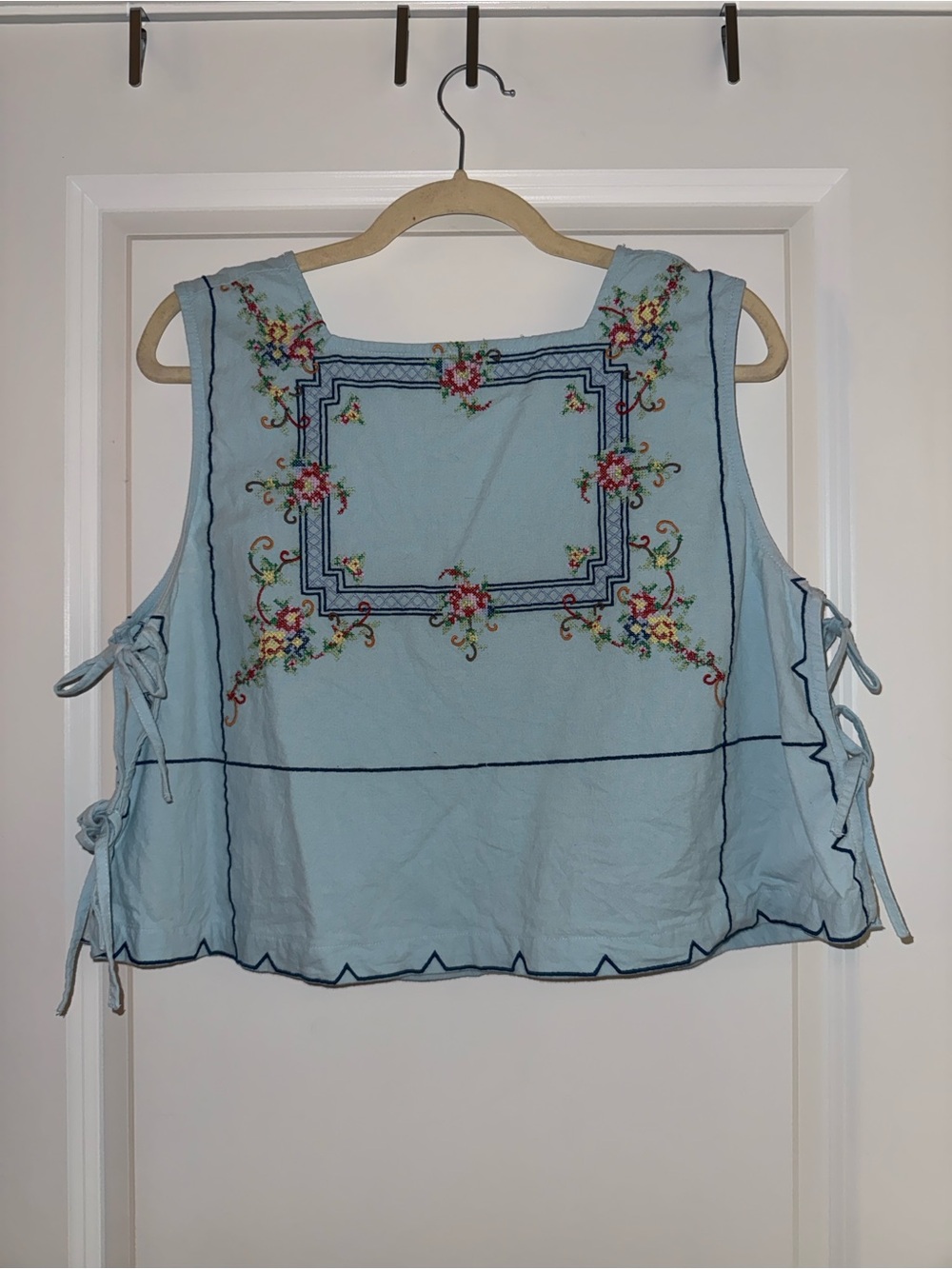 Free People Pale Blue Embroidered Tie-Side Tank
